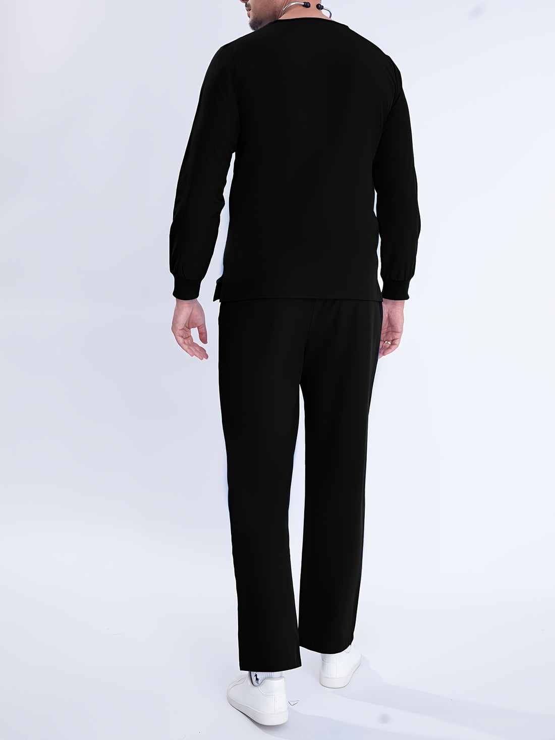 SAASHI Men's Black Workwear Set - V-neck Long Sleeve Shirt & Pants