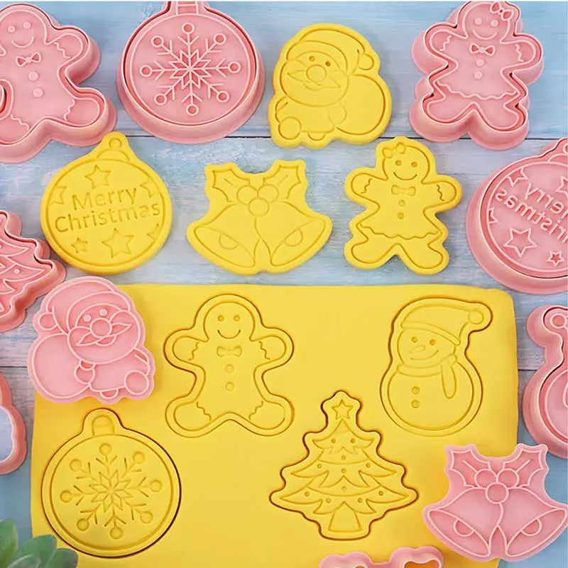 8 Pcs/Set DIY Cake Decorating Tools Christmas Cartoon Biscuit Mould Cookie Cutters Set Plastic Baking Mould Cookie Tools