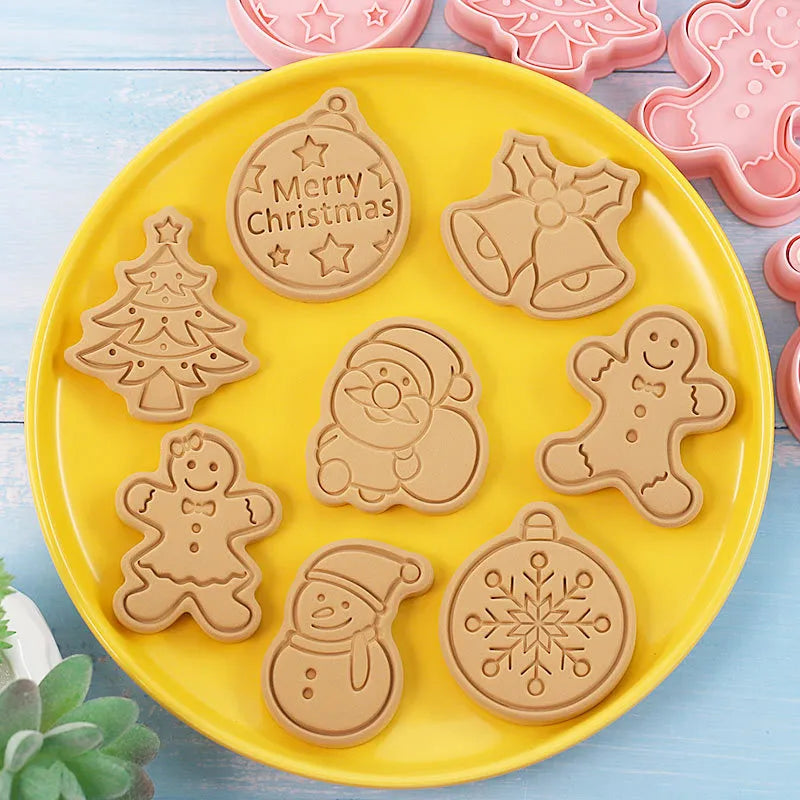 8 Pcs/Set DIY Cake Decorating Tools Christmas Cartoon Biscuit Mould Cookie Cutters Set Plastic Baking Mould Cookie Tools