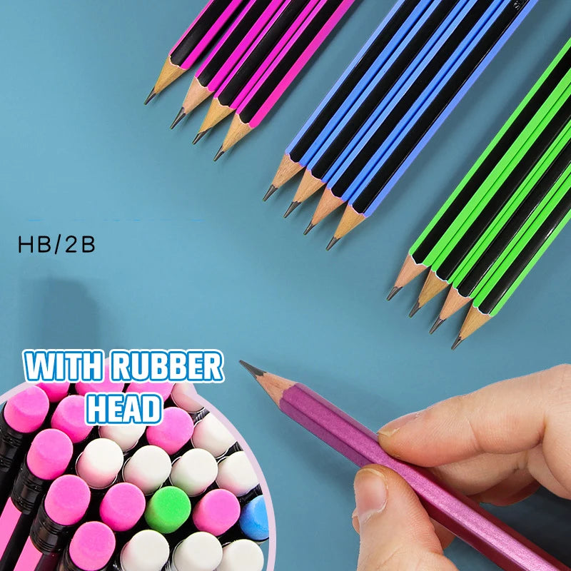 12Pcs /Lot Ordinary Pencil Wooden Lead Pencils 2B/HB Pencil with Eraser Children Gift Drawing Pencil School Writing Stationery