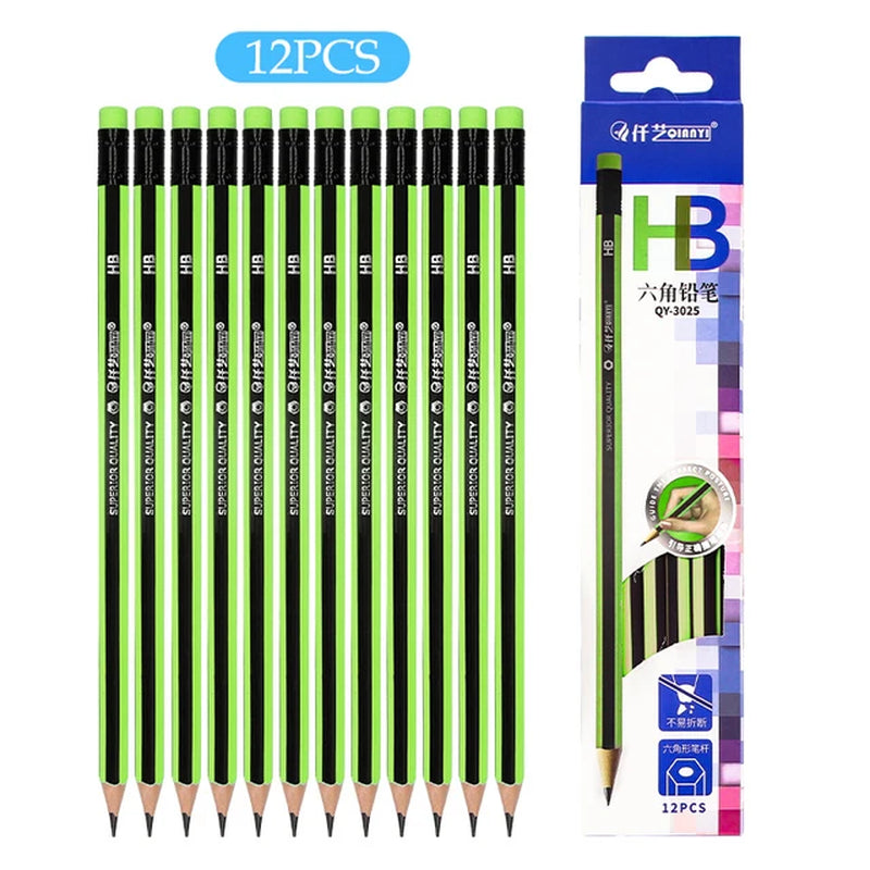 12Pcs /Lot Ordinary Pencil Wooden Lead Pencils 2B/HB Pencil with Eraser Children Gift Drawing Pencil School Writing Stationery