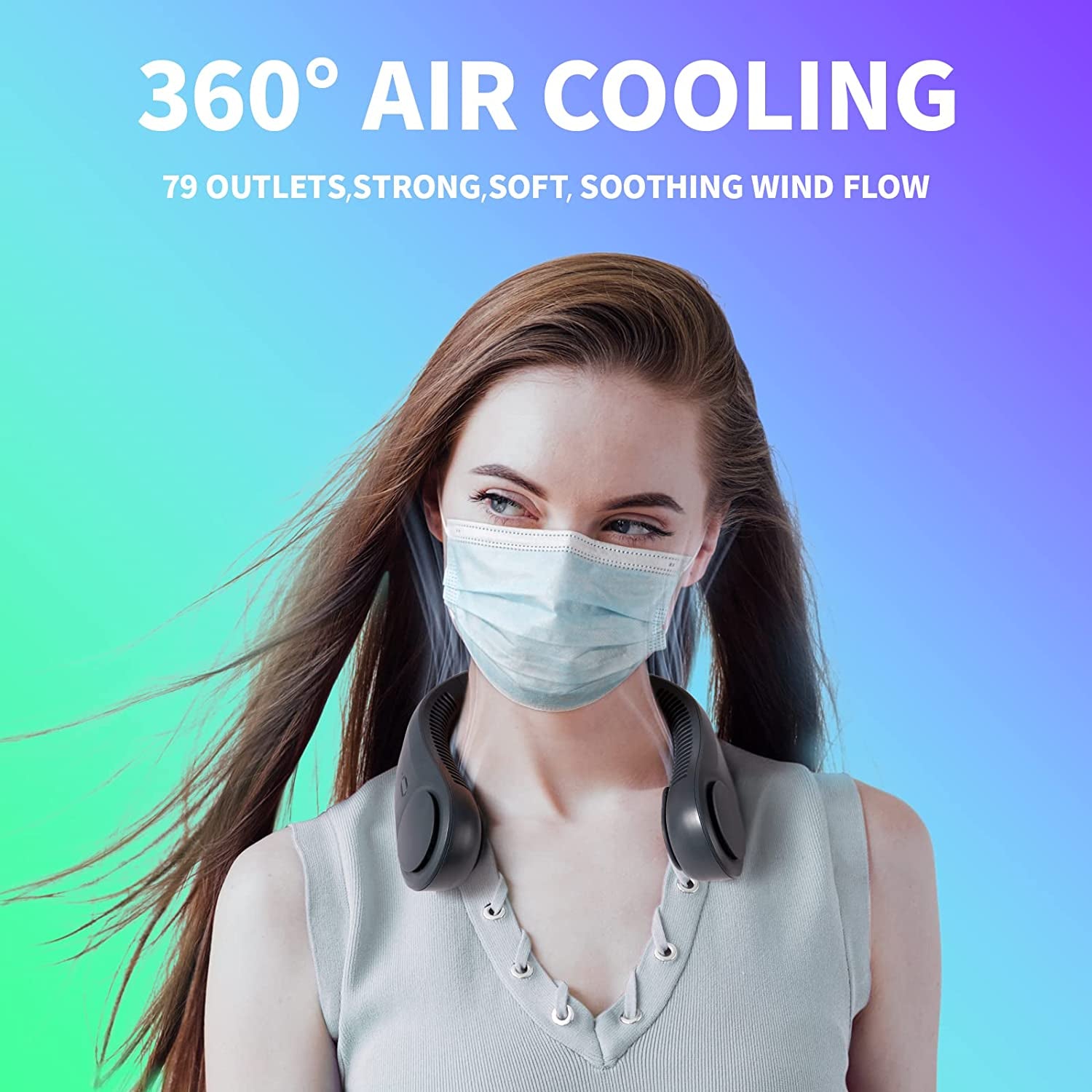 Portable Neck Fan with Unique 3 Motors, Personal Hands Free Wearable Fans with 4000 Mah, Rechargeable Air Conditioner Cool USB Fans, 3 Speeds, Quiet Battery Operated Bladeless Fan, Elegant, for Travel