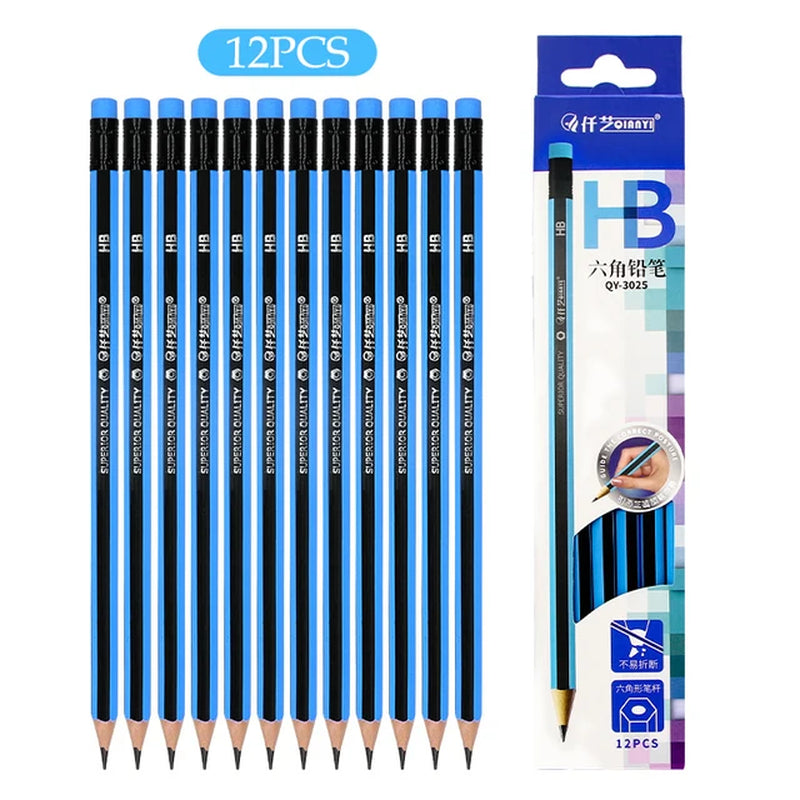 12Pcs /Lot Ordinary Pencil Wooden Lead Pencils 2B/HB Pencil with Eraser Children Gift Drawing Pencil School Writing Stationery