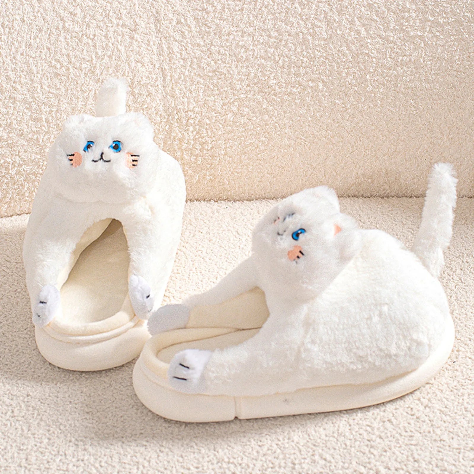 Funny Cat Fuzzy Slippers for Women Bedroom Fluffy Slippers Slip on Slippers for Women Indoor Loaf of Bread Slippers for Women