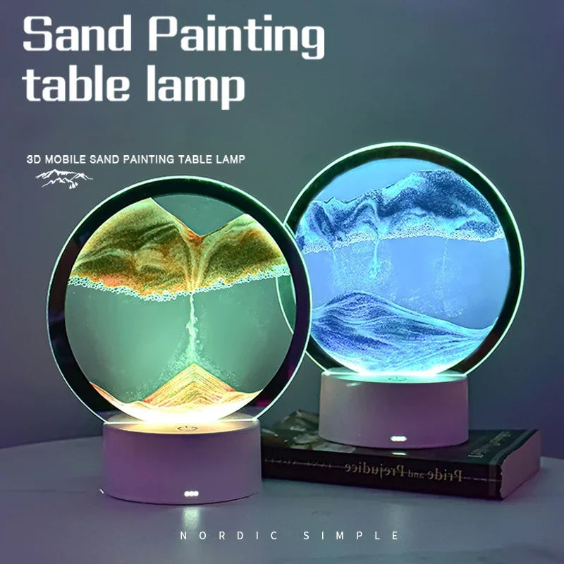 LED Quicksand Table Lamp with 7 Color USB Sandscape Night Light 3D Moving Sand Art Bedside Lamps Home Decor Gift RC Touch Switch