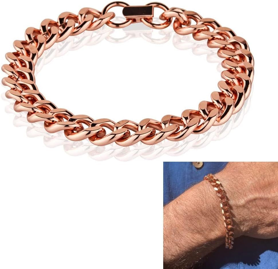 Mens Pure Copper Cuban Heavy Link Bracelet Pain Relief Arthritis Wide Link 8.5"