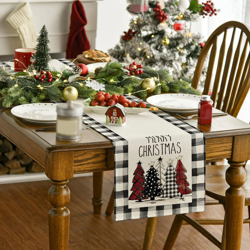 Linen Christmas Table Runner Snowman Xmas Tree Home Dining Table Cover Tablecloth 2023 Navidad Noel Christmas Decorations 2024