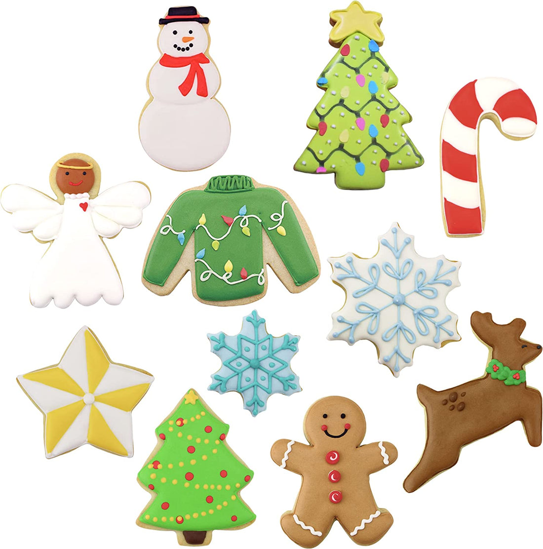 Winter Christmas Cookie Cutters 11-Pc. Set Made in the USA by Ann Clark, Gingerbread Boy, Christmas Tree, Reindeer, Snowflake, Snowman and More