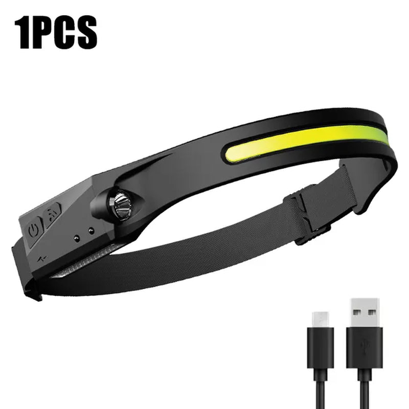 1~2Pcs Work Light Sensor COB LED Headlamp Camping Headlight Outdoor Flashlight USB Rechargeable Head Lamp Torch 5 Mode