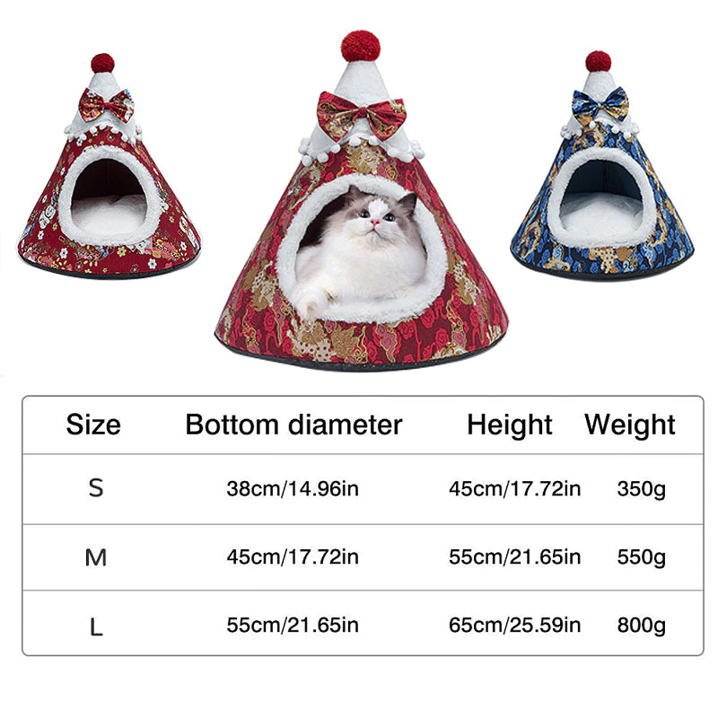 Cat Bed House Christmas Tree Shape Puppy Kennel Washable Cat Mat Kitten Cave Winter Warm Pet Beds for Cats Dogs Pet Accessories