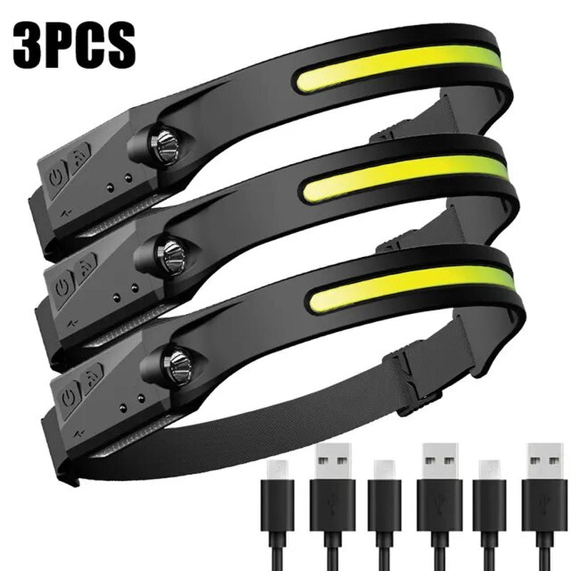 1~2Pcs Work Light Sensor COB LED Headlamp Camping Headlight Outdoor Flashlight USB Rechargeable Head Lamp Torch 5 Mode