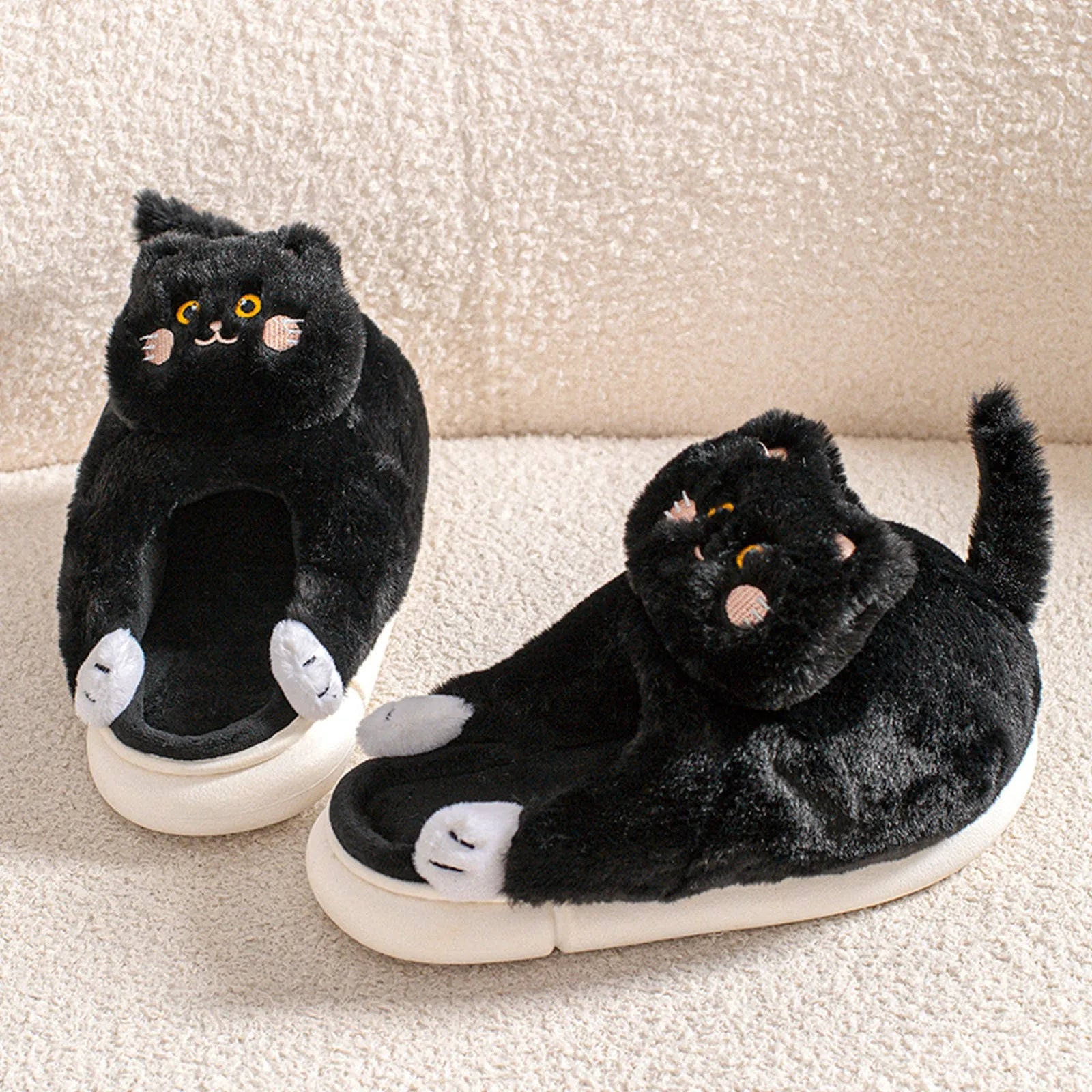 Funny Cat Fuzzy Slippers for Women Bedroom Fluffy Slippers Slip on Slippers for Women Indoor Loaf of Bread Slippers for Women