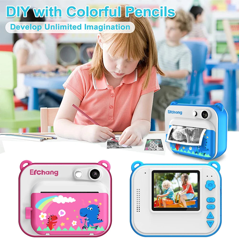 Children Instant Printing Camera 1080P HD Screen Video Digital Camera for Kids with Photo Printing Boys Girls Birthday Toy Gifts