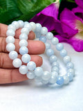 Blue Calcite Stone round Beaded Bracelet 8MM Stretch Bracelet