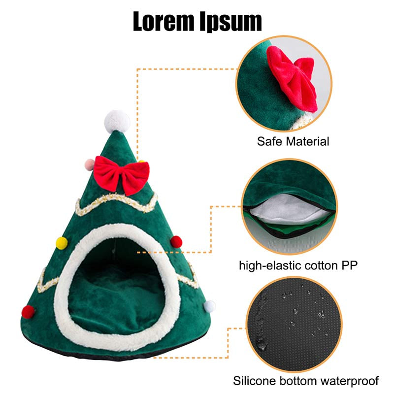 Cat Bed House Christmas Tree Shape Puppy Kennel Washable Cat Mat Kitten Cave Winter Warm Pet Beds for Cats Dogs Pet Accessories