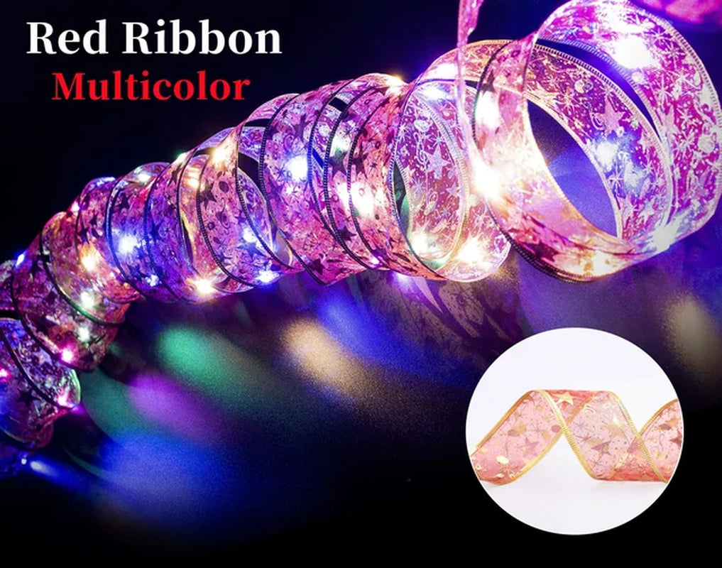 Christmas Ribbon Fairy Light Christmas Decoration DIY Bows String Light Tree Ornaments for Home 2023 Xmas Decor New Year Navidad