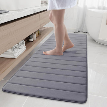 Memory Foam Bath Mat Rug, 70" X 24", Ultra Soft and Non-Slip Bathroom Rugs, Water Absorbent and Machine Washable Bath Rug Runner for Bathroom, Shower, and Tub, Dark Grey