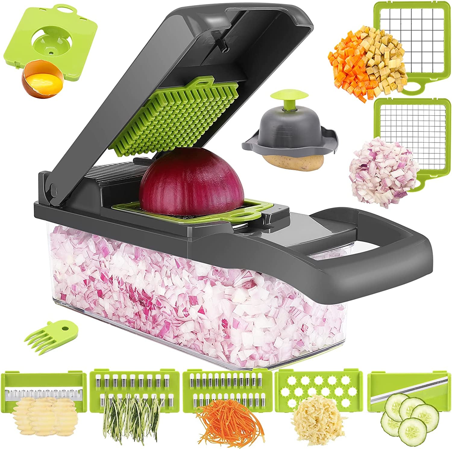 Vegetable Chopper - Time-And Labor-Saving Food - Pro Onion Cutter and Dicers, 12 in 1 Multifunctional Veggie Chopper, Container for Salad Potato Carrot Garlic…