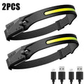 1~2Pcs Work Light Sensor COB LED Headlamp Camping Headlight Outdoor Flashlight USB Rechargeable Head Lamp Torch 5 Mode