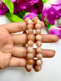 Peach Moonstone round Beaded Bracelet 8 MM Stretch Bracelet