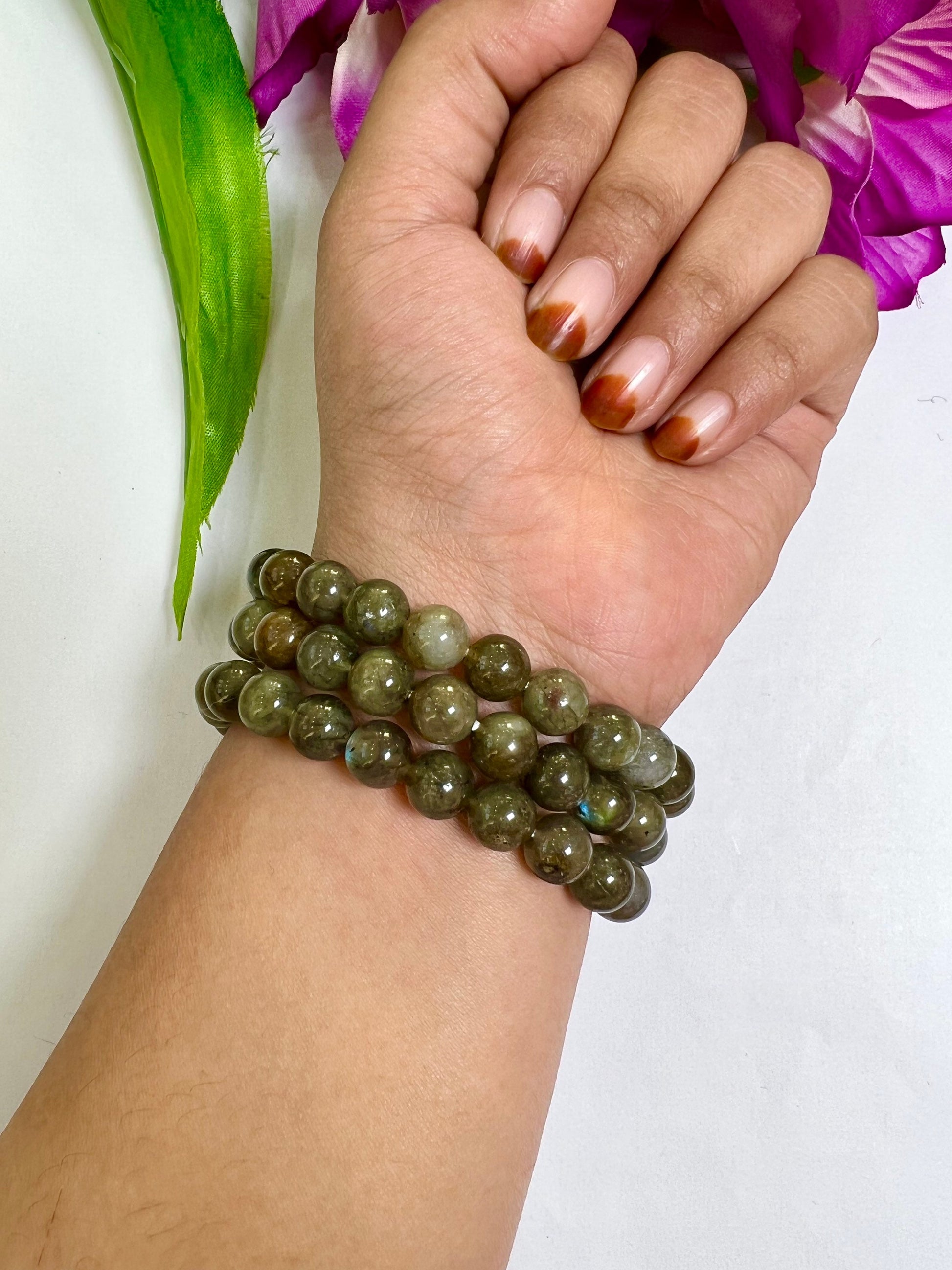 Labradorite Stone round Beaded Bracelet 8 MM Stretch Bracelet