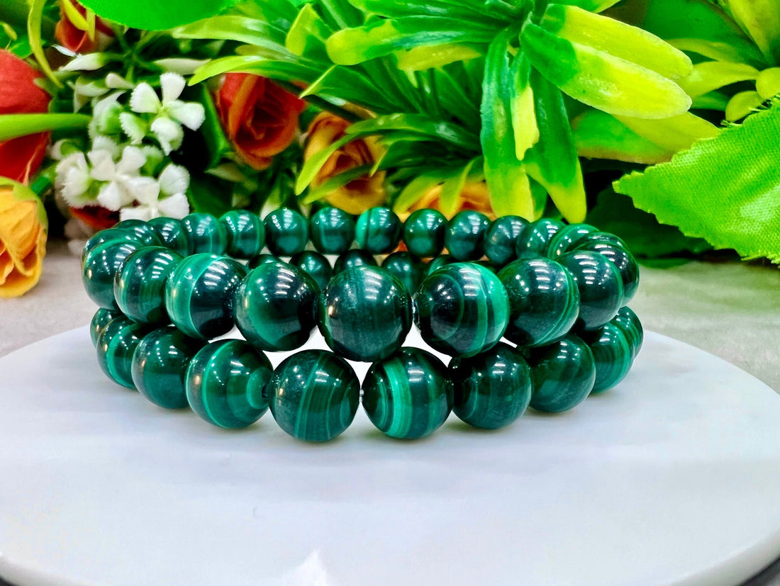 Malachite Stone round Beaded Bracelet 6 MM 8 MM 10 MM Stretch Bracelet