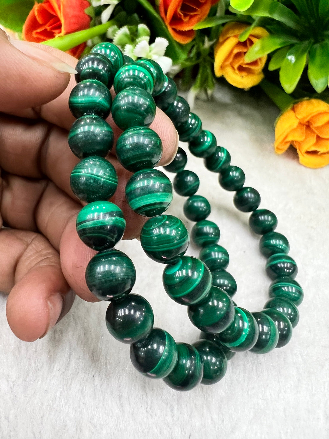 Malachite Stone round Beaded Bracelet 6 MM 8 MM 10 MM Stretch Bracelet