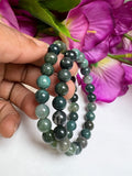 Moss Agate Stone round Beaded Bracelet 6 MM 8 MM 10 MM Stretch Bracelet